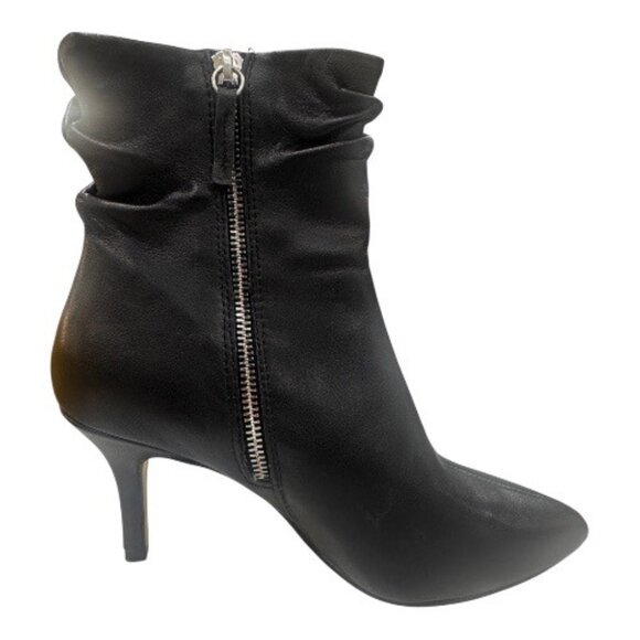 Bella~Vita Danielle 7.5M Black Leather Ankle Boots Pointed Toe Side Zipper Ruche - Picture 3 of 7
